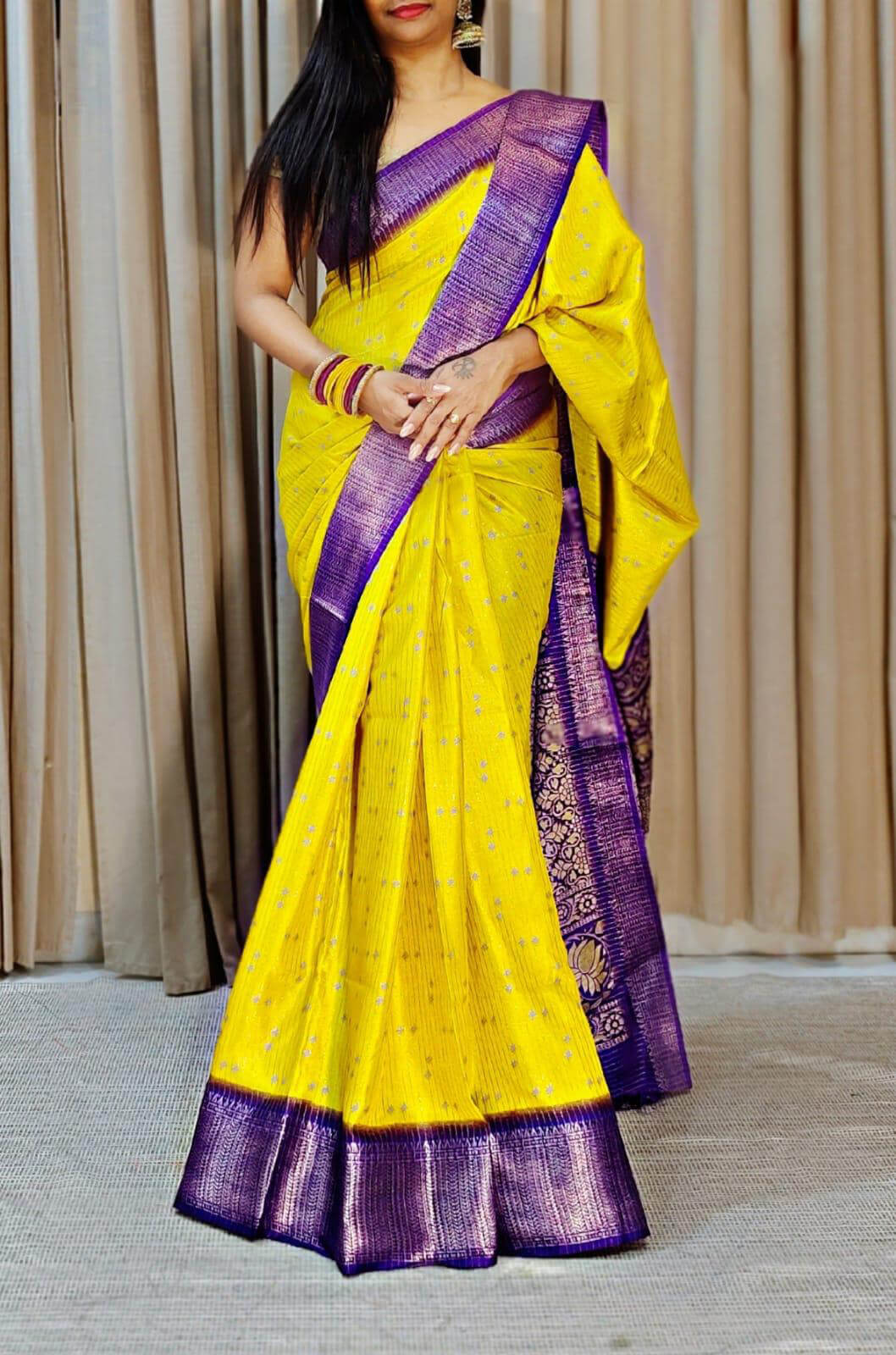 Snazzy Yellow Digital Printed Dola Silk Saree With Splendiferous Blouse Piece