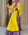 Snazzy Yellow Digital Printed Dola Silk Saree With Splendiferous Blouse Piece