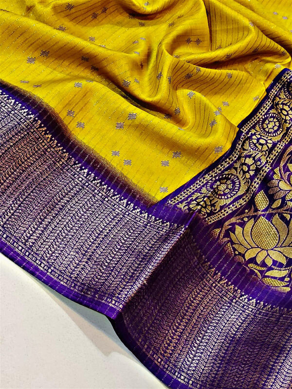 Snazzy Yellow Digital Printed Dola Silk Saree With Splendiferous Blouse Piece