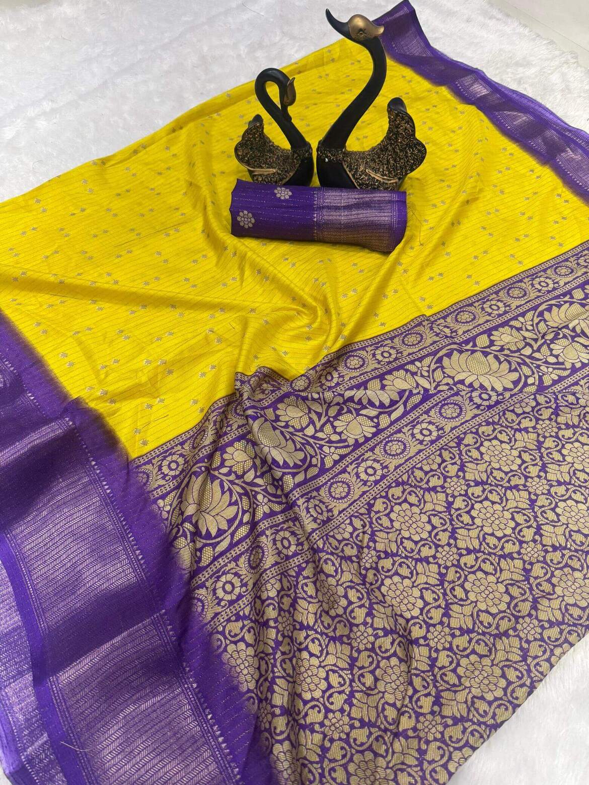 Snazzy Yellow Digital Printed Dola Silk Saree With Splendiferous Blouse Piece