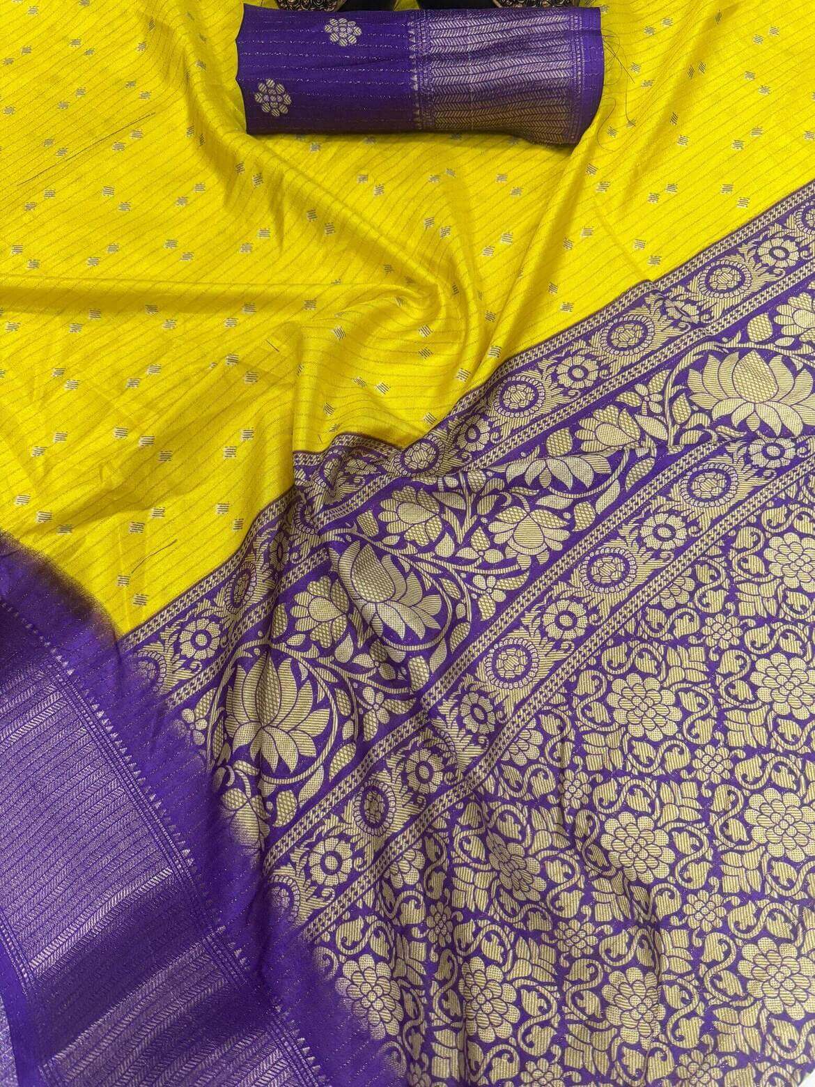 Snazzy Yellow Digital Printed Dola Silk Saree With Splendiferous Blouse Piece