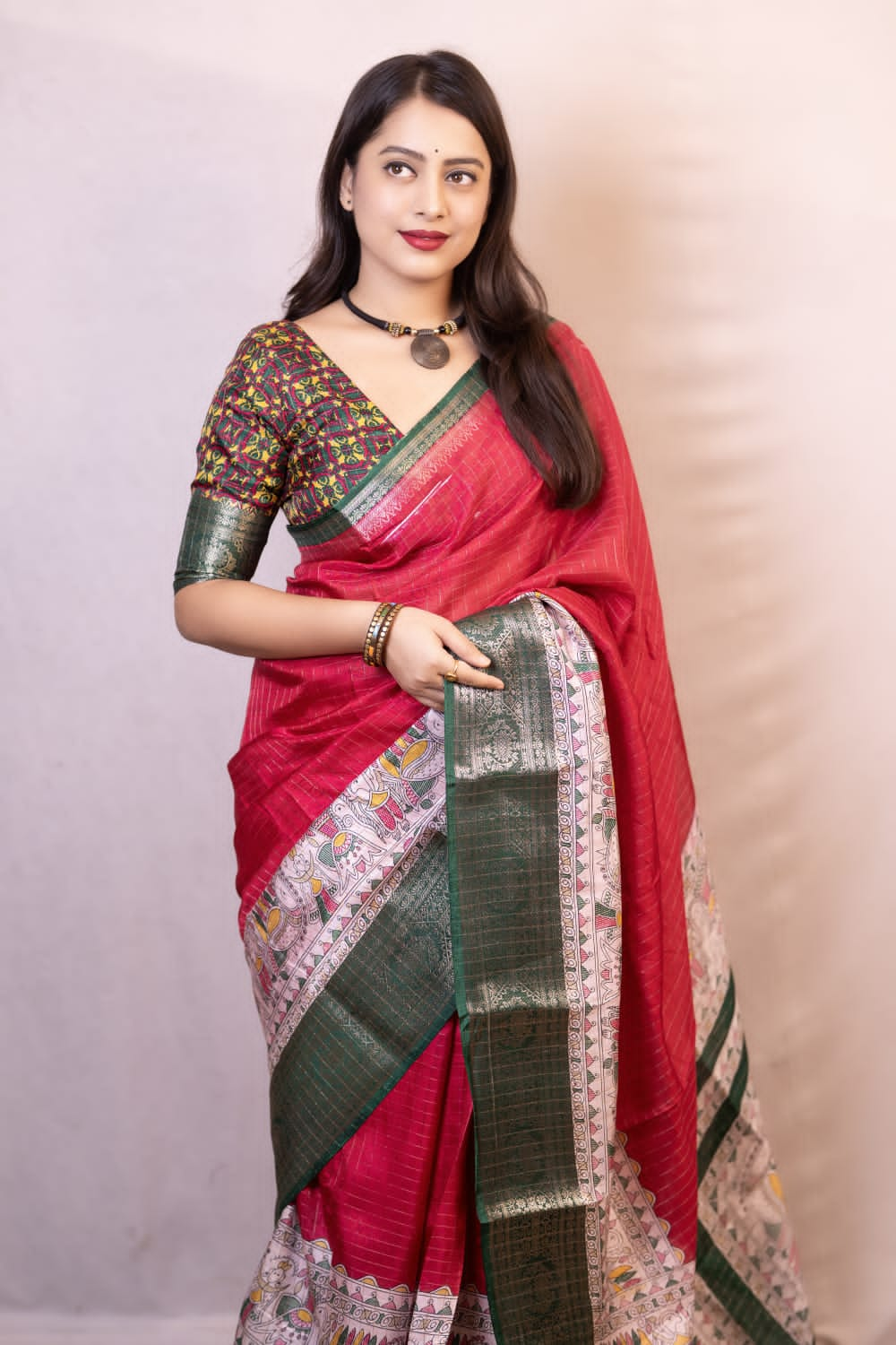 Chatoyant Dark Pink Digital Printed Dola Silk Saree With Ailurophile Blouse Piece