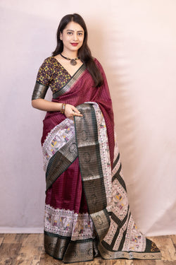 Quintessential Wine Digital Printed Dola Silk Saree With Nemesis Blouse Piece