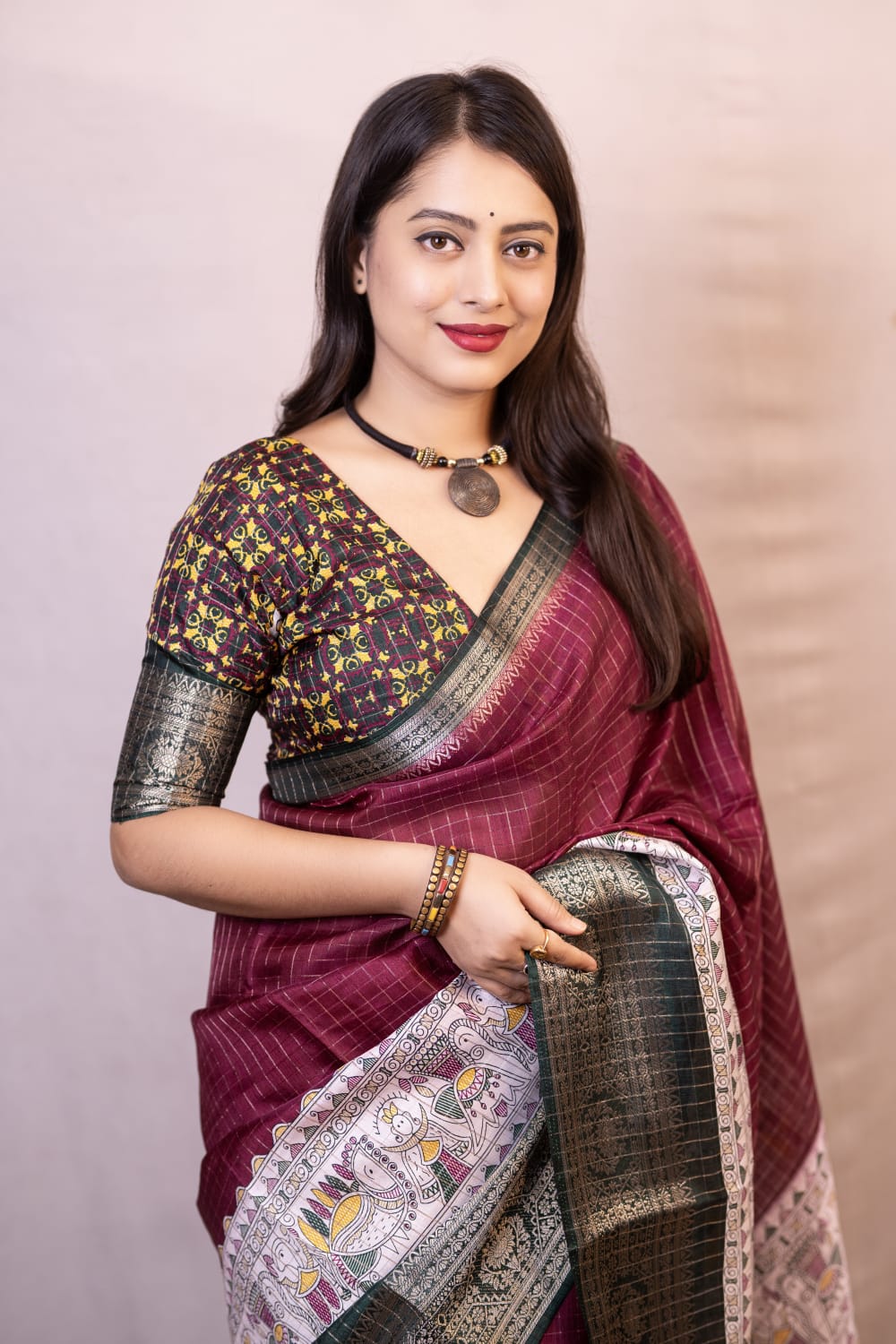 Quintessential Wine Digital Printed Dola Silk Saree With Nemesis Blouse Piece