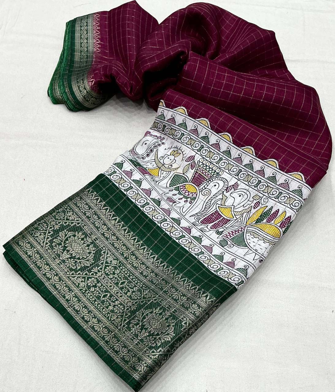 Quintessential Wine Digital Printed Dola Silk Saree With Nemesis Blouse Piece