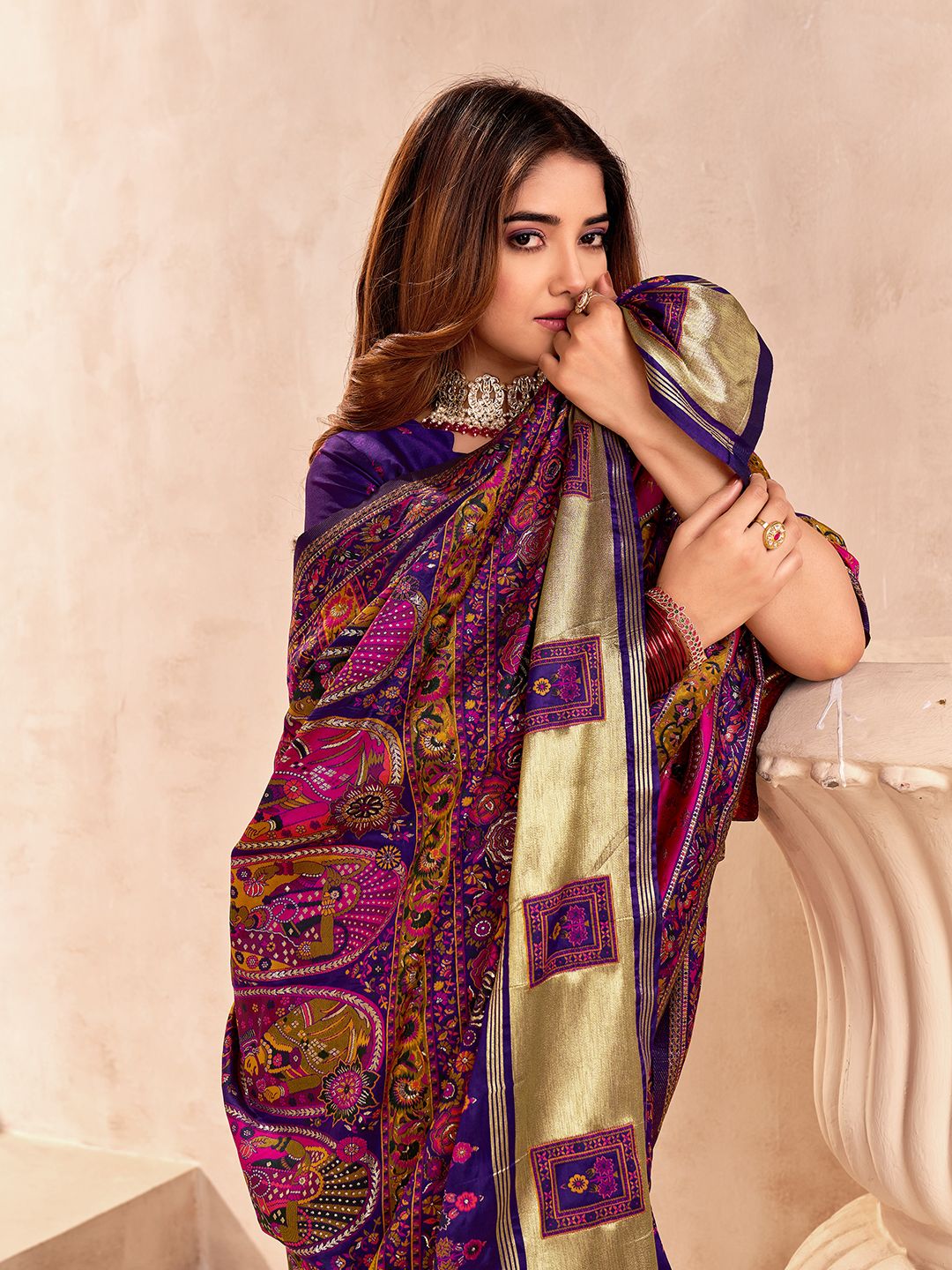 Imbrication Blue Nylon Dola Pashmina Saree With Exquisite Blouse Piece