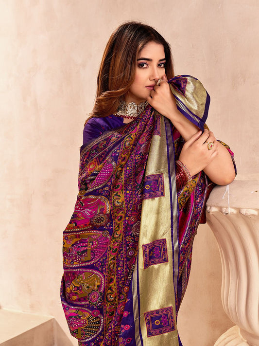 Imbrication Blue Nylon Dola Pashmina Saree With Exquisite Blouse Piece
