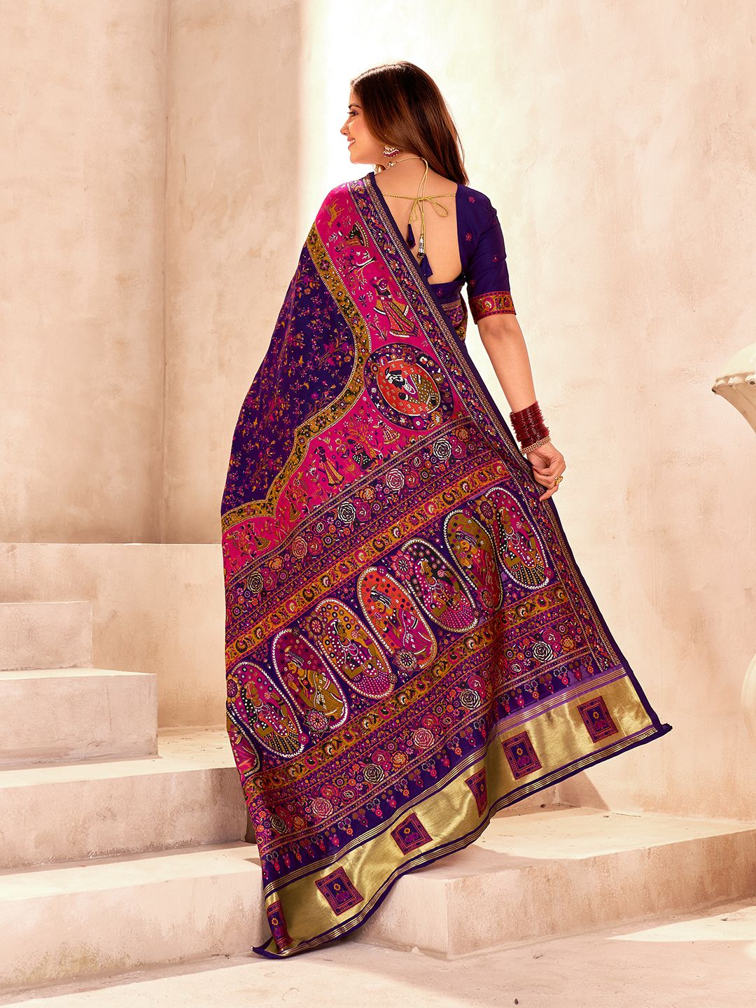 Imbrication Blue Nylon Dola Pashmina Saree With Exquisite Blouse Piece