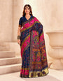 Glittering Navy Blue Nylon Dola Pashmina Saree With Classy Blouse Piece
