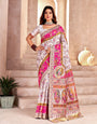 Glamorous Off White Nylon Dola Pashmina Saree With Radiant Blouse Piece