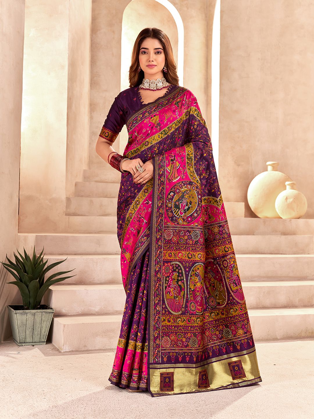 Snazzy Purple Nylon Dola Pashmina Saree With Resplendent Blouse Piece