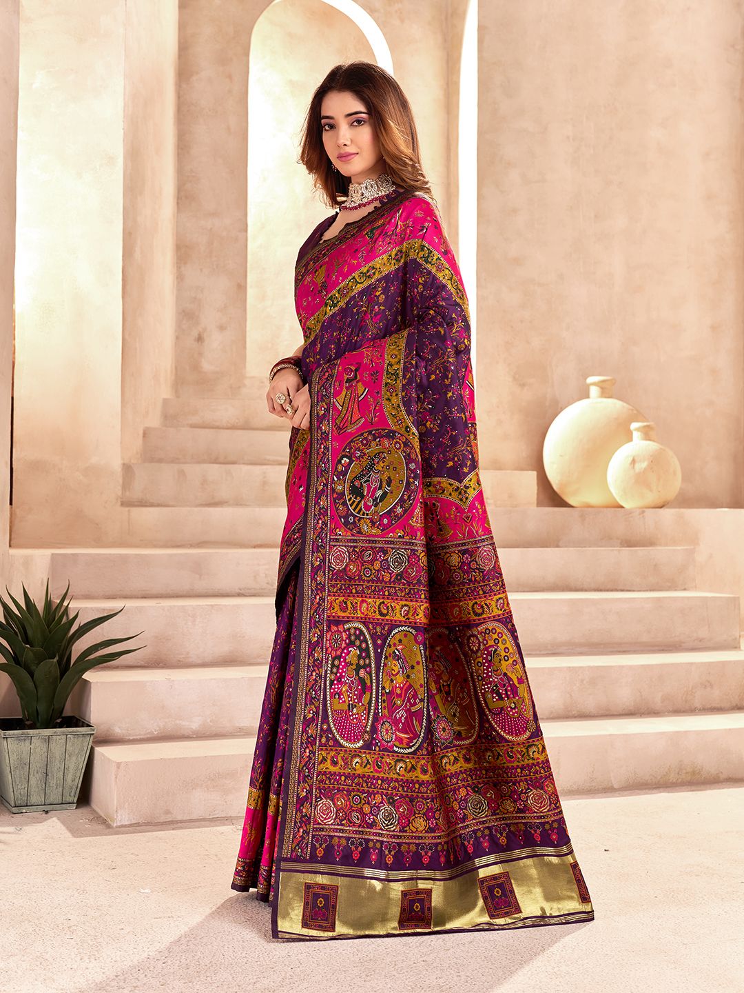 Snazzy Purple Nylon Dola Pashmina Saree With Resplendent Blouse Piece