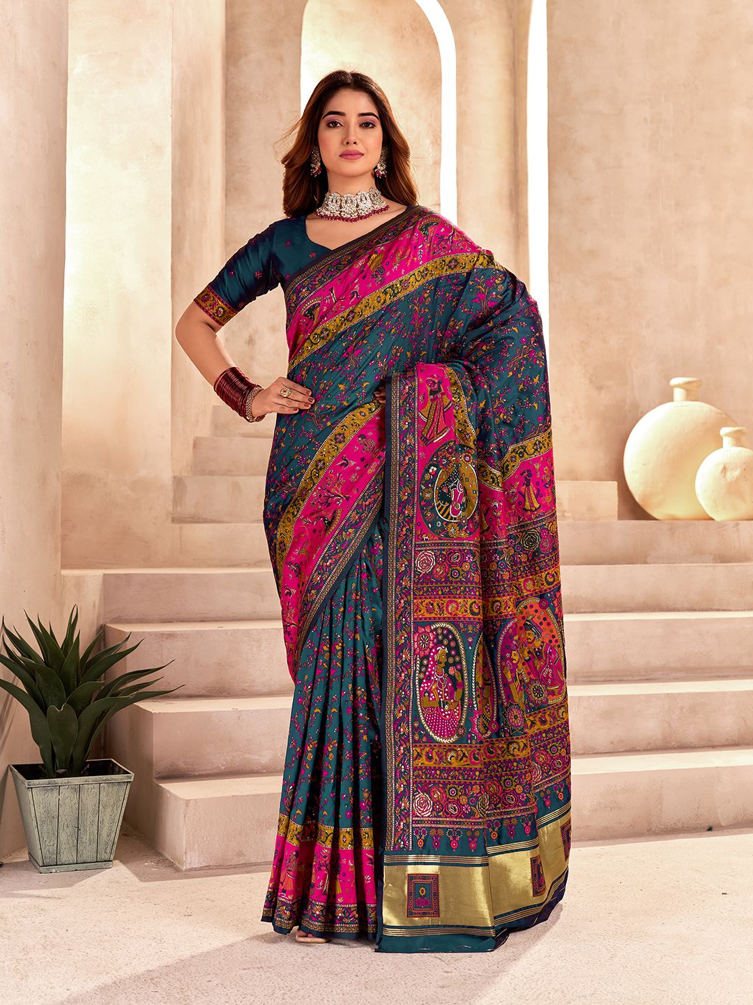 Skinny Rama Nylon Dola Pashmina Saree With Fragrant Blouse Piece