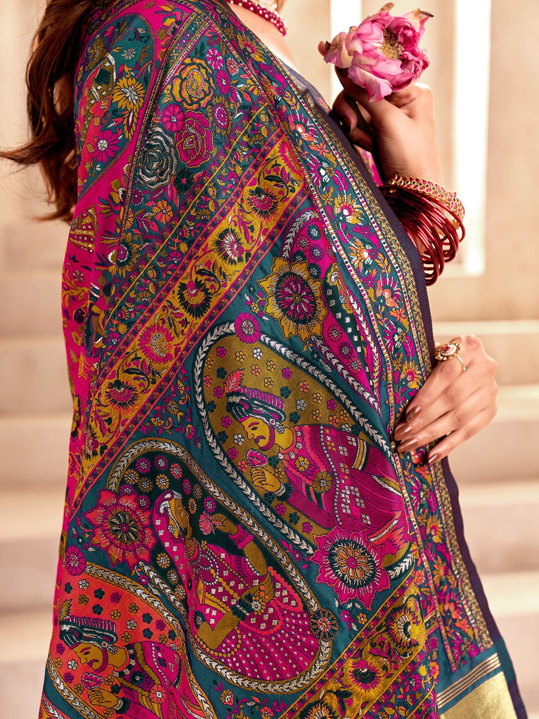 Skinny Rama Nylon Dola Pashmina Saree With Fragrant Blouse Piece