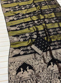 Outstanding Black Soft Banarasi Tissue Silk Saree With Glittering Blouse Piece
