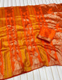Sonorous Orange Soft Banarasi Tissue Silk Saree With Delightful Blouse Piece