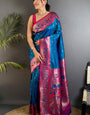 Intricate Blue Paithani Silk Saree With Energetic Blouse Piece