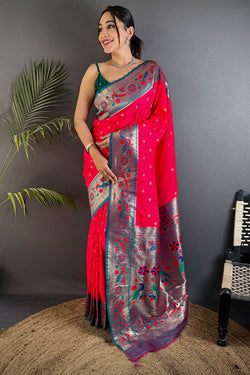 Pleasant Dark Pink Paithani Silk Saree With Enthralling Blouse Piece