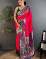 Pleasant Dark Pink Paithani Silk Saree With Enthralling Blouse Piece