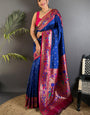Nebula Navy Blue Paithani Silk Saree With Adorable Blouse Piece