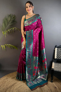 Efflorescence Purple Paithani Silk Saree With Classic Blouse Piece