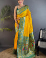 Opulent Yellow Paithani Silk Saree With Skinny Blouse Piece