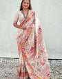Twirling Off White Nylon Dola Pashmina Saree With Lassitude Blouse Piece
