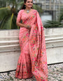 Majestic Pink Nylon Dola Pashmina Saree With Chatoyant Blouse Piece