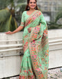 Glowing Pista Nylon Dola Pashmina Saree With Mellifluous Blouse Piece