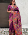 Embellished Purple Nylon Dola Pashmina Saree With Quixotic Blouse Piece