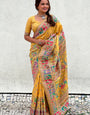 Verdant Yellow Nylon Dola Pashmina Saree With Imaginative Blouse Piece