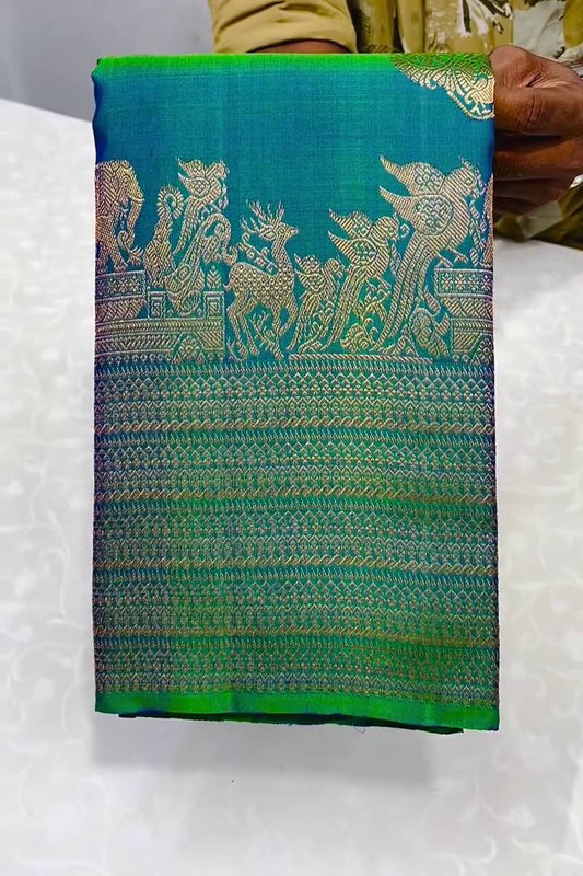 Sophisticated Rama Soft Banarasi Silk Saree With Engrossing Blouse Piece