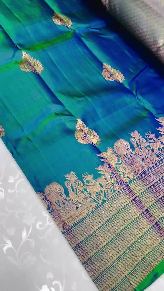 Sophisticated Rama Soft Banarasi Silk Saree With Engrossing Blouse Piece