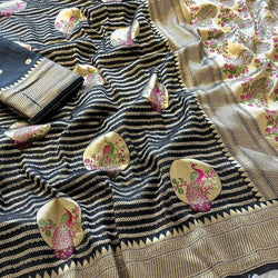 Petrichor Black Soft Banarasi Silk Saree With Prodigal Blouse Piece