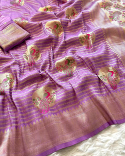 Fancifull Lavender Soft Banarasi Silk Saree With Sempiternal Blouse Piece