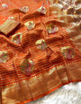Staring Orange Soft Banarasi Silk Saree With Magnetic Blouse Piece