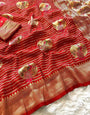 Eye-catching Red Soft Banarasi Silk Saree With Gratifying Blouse Piece