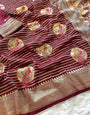 Amazing Wine Soft Banarasi Silk Saree With Embrocation Blouse Piece