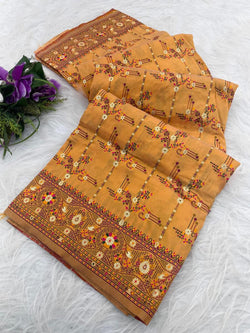 Brood Mustard Nylon Dola Pashmina Saree With Moiety Blouse Piece