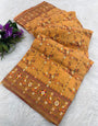 Brood Mustard Nylon Dola Pashmina Saree With Moiety Blouse Piece
