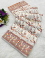 Comely Off White Nylon Dola Pashmina Saree With Pretty Blouse Piece