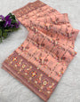 Inimitable Peach Nylon Dola Pashmina Saree With Serendipity Blouse Piece
