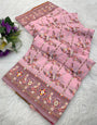 Most Stunning Pink Nylon Dola Pashmina Saree With Scintilla Blouse Piece