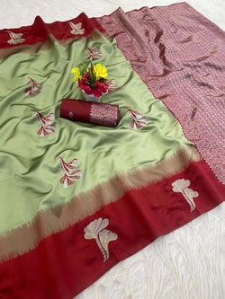 Cynosure Pista Soft Silk Saree With Improbable Blouse Piece