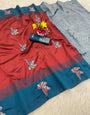 Prettiest Red Soft Silk Saree With Designer Blouse Piece