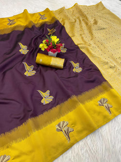 Angelic Wine Soft Silk Saree With Fantabulous Blouse Piece
