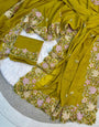 Radiant Mehndi Embroidery Work Georgette Saree With Zephyr Blouse Piece