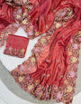 Imbrication Pink Embroidery Work Georgette Saree With Opulent Blouse Piece