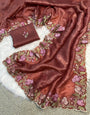 Dulcet Brown Embroidery Work Crush Silk Saree With Refreshing Blouse Piece