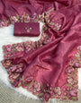 Embellished Pink Embroidery Work Crush Silk Saree With Most Flattering Blouse Piece